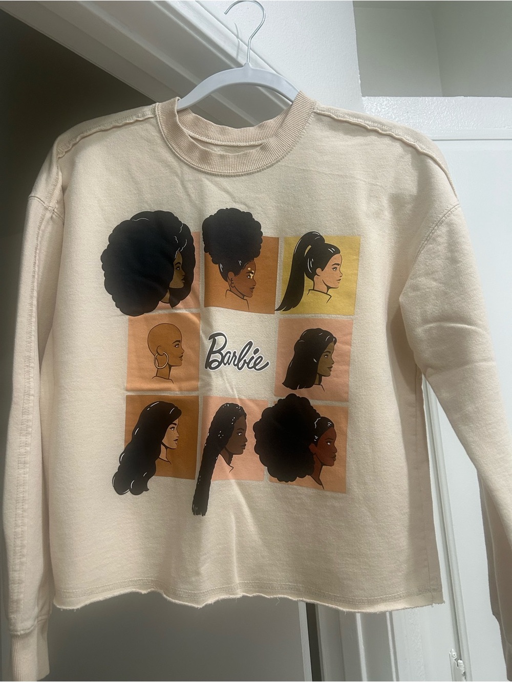 Barbie Cream Logo Sweatshirt with Blue Print
